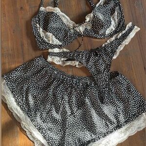 NWT for love and lemons polka dot 3 piece set - bra, thong and sleep shorts